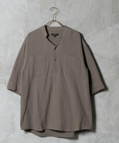 jiggys shop（ジギーズショップ）の「パナマ織 スタンドカラー スキッパー 5分袖シャツ（シャツ/ブラウス・メンズ・グレー/ホワイト/ライトブルー/ベージュ/チャコールグレー/ネイビー/グレー系その他・LARGE/MEDIUM）」の22枚目の写真