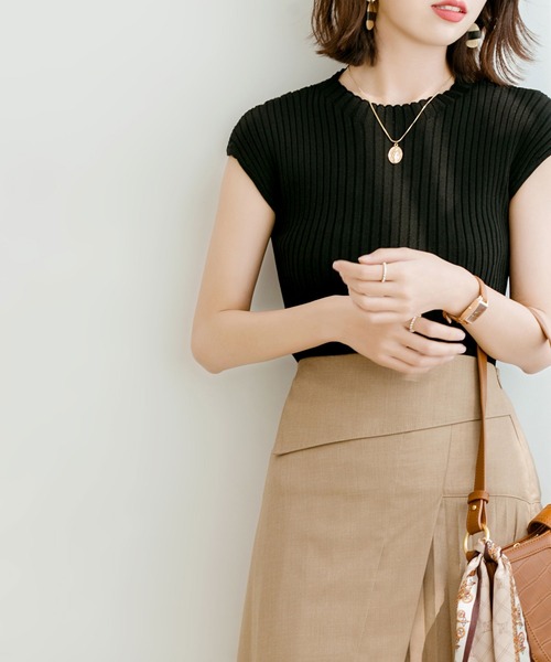 DRESS PLUS(ドレスプラス)の「フレンチスリーブリブ切替サマーニットトップス(ニット/セーター・レディース・ベージュ/パープル/ネイビー/グリーン系その他/グリーン系その他2/ミント/パープル系その他/グリーン/ベージュ系その他2/パープル系その他2/バイオレット/ベビーピンク/カーキ/ライトベージュ/アイボリー/ブラック・M/L)」の22枚目の写真