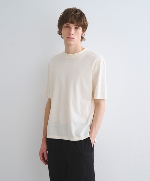 three dots(スリードッツ)の「サンデッドジャージーピケ 半袖Tシャツ(Tシャツ/カットソー・メンズ・ベージュ系その他/ボルドー・SMALL/MEDIUM)」の1枚目の写真