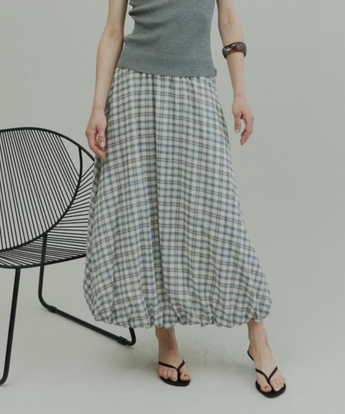 Plumel(プルメル)の「Check Balloon Gathered Skirt / チェックバルーンギャザースカート(スカート・レディース・ライトブルー/ブラック・MEDIUM)」の17枚目の写真
