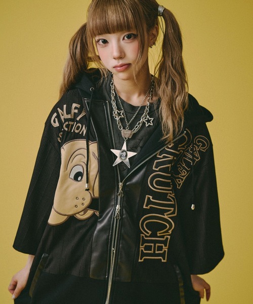 GALFY(ガルフィー)の「GALFY(ガルフィー)部屋住みSET UP/半袖ジャージパーカー ハーフパンツセットアップ/ビッグシルエット(セットアップ・メンズ・オフホワイト/ブラック・L/LL)」の2枚目の写真