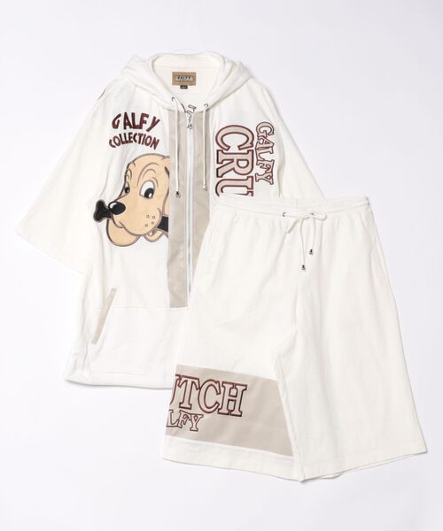 GALFY(ガルフィー)の「GALFY(ガルフィー)部屋住みSET UP/半袖ジャージパーカー ハーフパンツセットアップ/ビッグシルエット(セットアップ・メンズ・オフホワイト/ブラック・L/LL)」の5枚目の写真