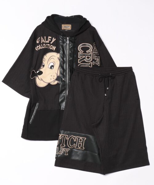 GALFY(ガルフィー)の「GALFY(ガルフィー)部屋住みSET UP/半袖ジャージパーカー ハーフパンツセットアップ/ビッグシルエット(セットアップ・メンズ・オフホワイト/ブラック・L/LL)」の10枚目の写真