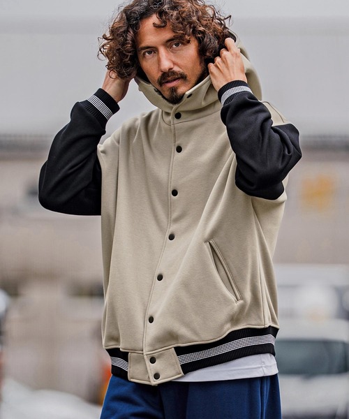 CAMBIO(カンビオ)の「mj11604-Fleece Lined Snap Front Hoodie Jacket スナップボタンフーディージャケット(A70726cmb)(スタジャン・メンズ・ネイビー系/グレー系その他/ミックスグレー/ブラック/ブラック×グレー/ベージュ×ブラック・L/M/S)」の5枚目の写真