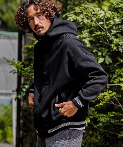 CAMBIO(カンビオ)の「mj11604-Fleece Lined Snap Front Hoodie Jacket スナップボタンフーディージャケット(A70726cmb)(スタジャン・メンズ・ネイビー系/グレー系その他/ミックスグレー/ブラック/ブラック×グレー/ベージュ×ブラック・L/M/S)」の7枚目の写真