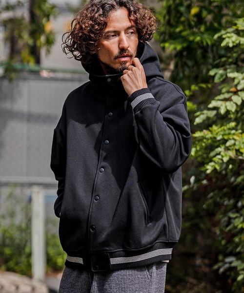 CAMBIO(カンビオ)の「mj11604-Fleece Lined Snap Front Hoodie Jacket スナップボタンフーディージャケット(A70726cmb)(スタジャン・メンズ・ネイビー系/グレー系その他/ミックスグレー/ブラック/ブラック×グレー/ベージュ×ブラック・L/M/S)」の8枚目の写真