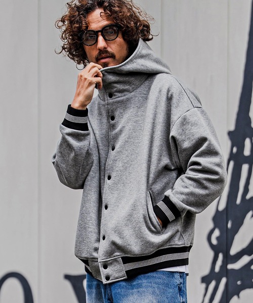 CAMBIO(カンビオ)の「mj11604-Fleece Lined Snap Front Hoodie Jacket スナップボタンフーディージャケット(A70726cmb)(スタジャン・メンズ・ネイビー系/グレー系その他/ミックスグレー/ブラック/ブラック×グレー/ベージュ×ブラック・L/M/S)」の11枚目の写真