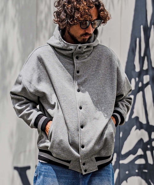 CAMBIO(カンビオ)の「mj11604-Fleece Lined Snap Front Hoodie Jacket スナップボタンフーディージャケット(A70726cmb)(スタジャン・メンズ・ネイビー系/グレー系その他/ミックスグレー/ブラック/ブラック×グレー/ベージュ×ブラック・L/M/S)」の12枚目の写真