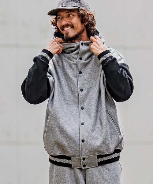 CAMBIO(カンビオ)の「mj11604-Fleece Lined Snap Front Hoodie Jacket スナップボタンフーディージャケット(A70726cmb)(スタジャン・メンズ・ネイビー系/グレー系その他/ミックスグレー/ブラック/ブラック×グレー/ベージュ×ブラック・L/M/S)」の15枚目の写真