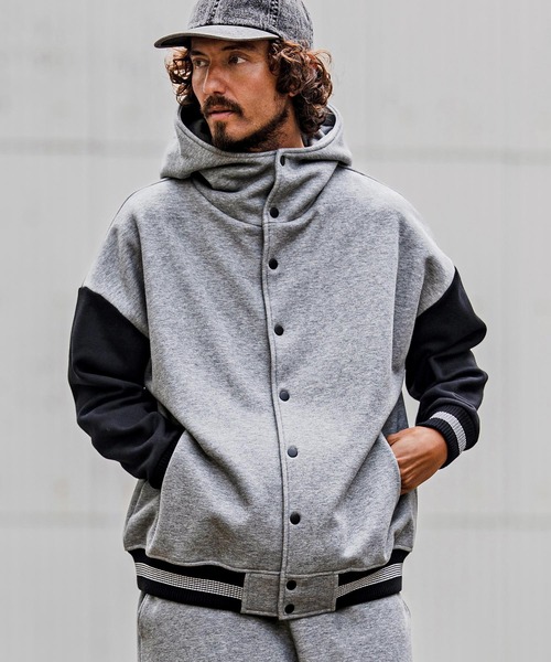CAMBIO(カンビオ)の「mj11604-Fleece Lined Snap Front Hoodie Jacket スナップボタンフーディージャケット(A70726cmb)(スタジャン・メンズ・ネイビー系/グレー系その他/ミックスグレー/ブラック/ブラック×グレー/ベージュ×ブラック・L/M/S)」の16枚目の写真