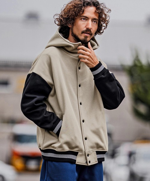 CAMBIO(カンビオ)の「mj11604-Fleece Lined Snap Front Hoodie Jacket スナップボタンフーディージャケット(A70726cmb)(スタジャン・メンズ・ネイビー系/グレー系その他/ミックスグレー/ブラック/ブラック×グレー/ベージュ×ブラック・L/M/S)」の19枚目の写真