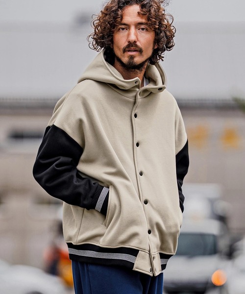 CAMBIO(カンビオ)の「mj11604-Fleece Lined Snap Front Hoodie Jacket スナップボタンフーディージャケット(A70726cmb)(スタジャン・メンズ・ネイビー系/グレー系その他/ミックスグレー/ブラック/ブラック×グレー/ベージュ×ブラック・L/M/S)」の20枚目の写真
