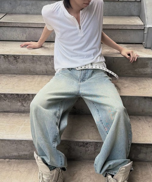 Never mind the XU / Chikashitsu+(ネバーマインド ザ エックスユー / チカシツプラス)の「【nmtc+】Half Zip-Up Slim Tee / 【エヌエムティーシープラス】ハーフジップアップスリムTシャツ(Tシャツ/カットソー・メンズ・ブラック/グレー/ホワイト・ONE SIZE)」の8枚目の写真