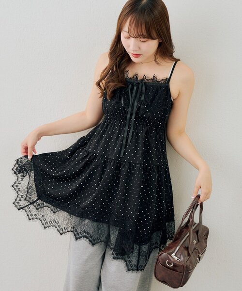 continuer de NICE CLAUP（コンティニューデナイスクラップ）の「レース付アソートキャミチュニック（シャツ/ブラウス・レディース・オフホワイト/ホワイト系その他/ブラック系その他/チェック・FREE）」の4枚目の写真