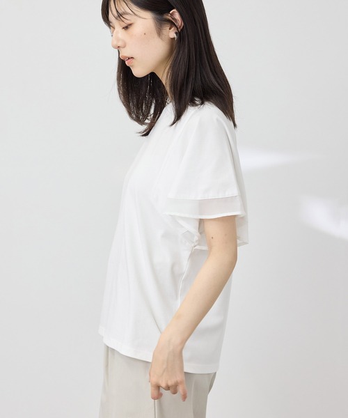 NAVY(ネイビー)の「【SARARI /サラリ】冷感 DRY シフォン使いフレアスリーブUVカットTシャツ(Tシャツ/カットソー・レディース・グレイッシュベージュ/オフホワイト/チャコール・M/L)」の10枚目の写真