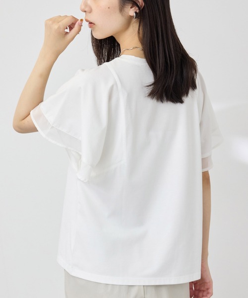 NAVY(ネイビー)の「【SARARI /サラリ】冷感 DRY シフォン使いフレアスリーブUVカットTシャツ(Tシャツ/カットソー・レディース・グレイッシュベージュ/オフホワイト/チャコール・M/L)」の11枚目の写真