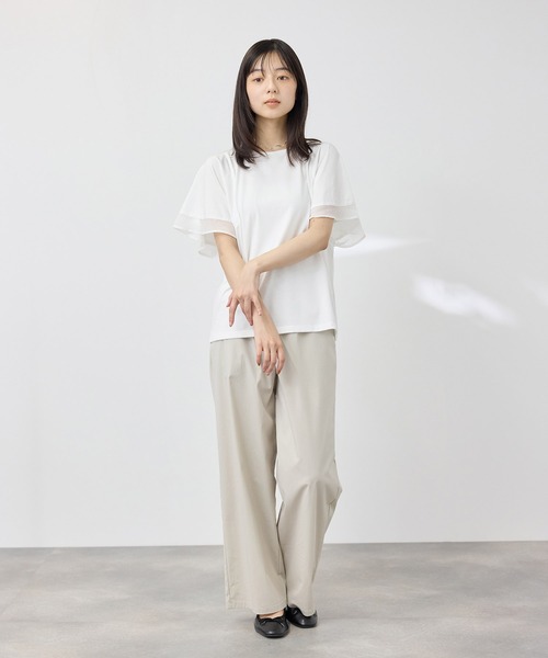 NAVY(ネイビー)の「【SARARI /サラリ】冷感 DRY シフォン使いフレアスリーブUVカットTシャツ(Tシャツ/カットソー・レディース・グレイッシュベージュ/オフホワイト/チャコール・M/L)」の13枚目の写真