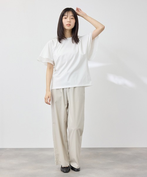 NAVY(ネイビー)の「【SARARI /サラリ】冷感 DRY シフォン使いフレアスリーブUVカットTシャツ(Tシャツ/カットソー・レディース・グレイッシュベージュ/オフホワイト/チャコール・M/L)」の14枚目の写真