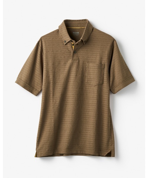 DoCLASSE（ ドゥクラッセ）の「吸汗速乾ジャガードボーダーサラッとポロ 半袖（Tシャツ/カットソー・メンズ・ベージュ/オフホワイト・L/M/S/LL/3L）」の2枚目の写真