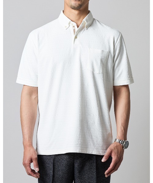 DoCLASSE（ ドゥクラッセ）の「吸汗速乾ジャガードボーダーサラッとポロ 半袖（Tシャツ/カットソー・メンズ・ベージュ/オフホワイト・L/M/S/LL/3L）」の4枚目の写真