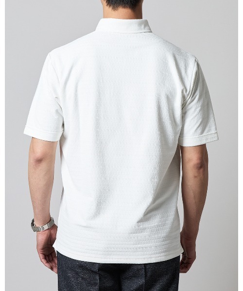 DoCLASSE（ ドゥクラッセ）の「吸汗速乾ジャガードボーダーサラッとポロ 半袖（Tシャツ/カットソー・メンズ・ベージュ/オフホワイト・L/M/S/LL/3L）」の6枚目の写真
