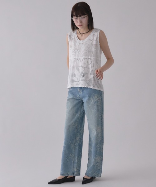 leimn(レイムン)の「フラワー刺繍ワイドデニム(デニムパンツ・レディース・ブルー・FREE)」の3枚目の写真