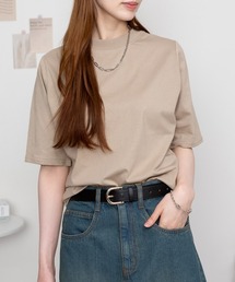 プチハイネック五分袖カットソー Tシャツ コットン100% 無地