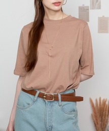 プチハイネック五分袖カットソー Tシャツ コットン100% 無地