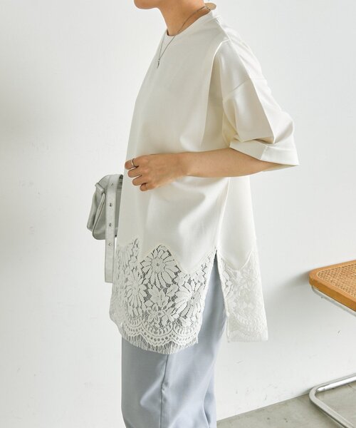 ear PAPILLONNER(イアパピヨネ)の「裾レーストップス【SUM1 STYLE】(Tシャツ/カットソー・レディース・ブラック/ホワイト/サンドベージュ・FREE)」の21枚目の写真