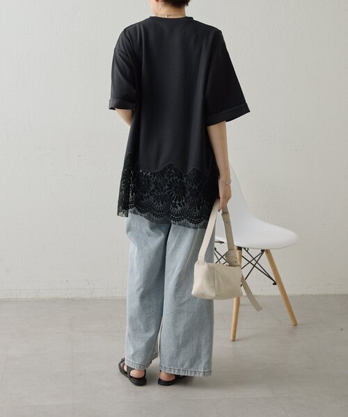 ear PAPILLONNER(イアパピヨネ)の「裾レーストップス【SUM1 STYLE】(Tシャツ/カットソー・レディース・ブラック/ホワイト/サンドベージュ・FREE)」の7枚目の写真