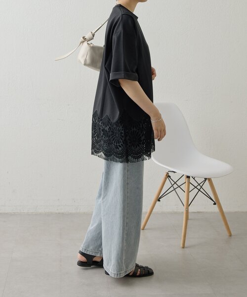 ear PAPILLONNER(イアパピヨネ)の「裾レーストップス【SUM1 STYLE】(Tシャツ/カットソー・レディース・ブラック/ホワイト/サンドベージュ・FREE)」の8枚目の写真