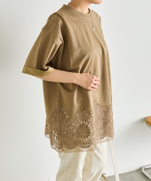 ear PAPILLONNER(イアパピヨネ)の「裾レーストップス【SUM1 STYLE】(Tシャツ/カットソー・レディース・ブラック/ホワイト/サンドベージュ・FREE)」の12枚目の写真