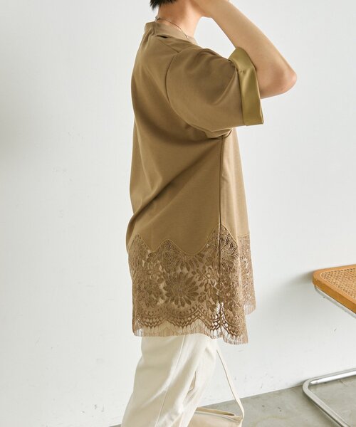 ear PAPILLONNER(イアパピヨネ)の「裾レーストップス【SUM1 STYLE】(Tシャツ/カットソー・レディース・ブラック/ホワイト/サンドベージュ・FREE)」の13枚目の写真