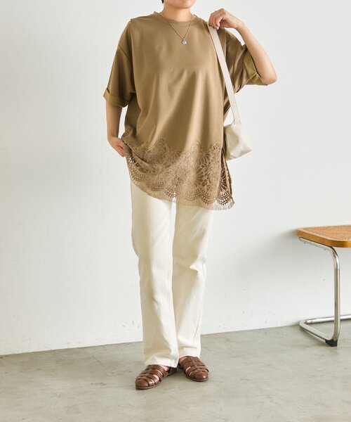 ear PAPILLONNER(イアパピヨネ)の「裾レーストップス【SUM1 STYLE】(Tシャツ/カットソー・レディース・ブラック/ホワイト/サンドベージュ・FREE)」の15枚目の写真