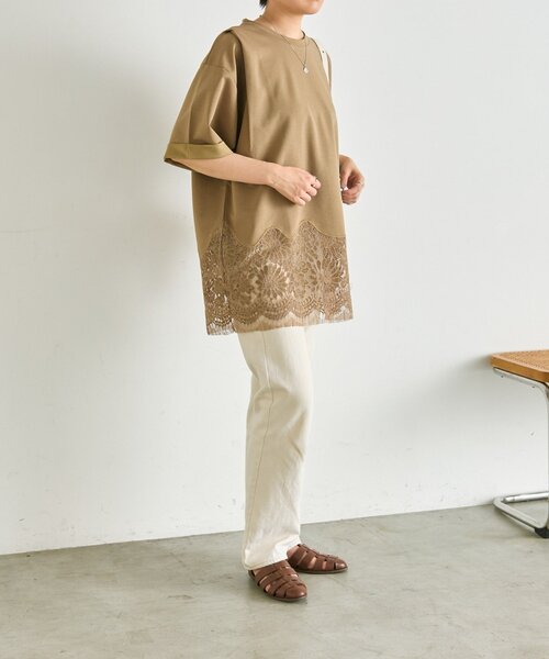 ear PAPILLONNER(イアパピヨネ)の「裾レーストップス【SUM1 STYLE】(Tシャツ/カットソー・レディース・ブラック/ホワイト/サンドベージュ・FREE)」の16枚目の写真
