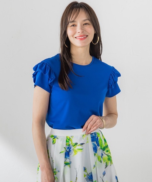 Viaggio Blu(ビアッジョブルー)の「【WEB限定】ショルダーフリルカットソー(Tシャツ/カットソー・レディース・ホワイト/ブルー系その他/ネイビー/ピンク・S/M)」の3枚目の写真