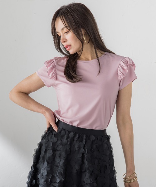 Viaggio Blu(ビアッジョブルー)の「【WEB限定】ショルダーフリルカットソー(Tシャツ/カットソー・レディース・ホワイト/ブルー系その他/ネイビー/ピンク・S/M)」の4枚目の写真