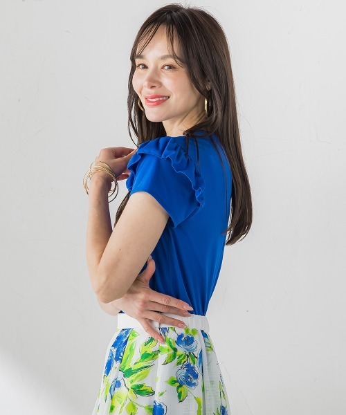 Viaggio Blu(ビアッジョブルー)の「【WEB限定】ショルダーフリルカットソー(Tシャツ/カットソー・レディース・ホワイト/ブルー系その他/ネイビー/ピンク・S/M)」の6枚目の写真