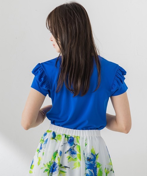 Viaggio Blu(ビアッジョブルー)の「【WEB限定】ショルダーフリルカットソー(Tシャツ/カットソー・レディース・ホワイト/ブルー系その他/ネイビー/ピンク・S/M)」の7枚目の写真