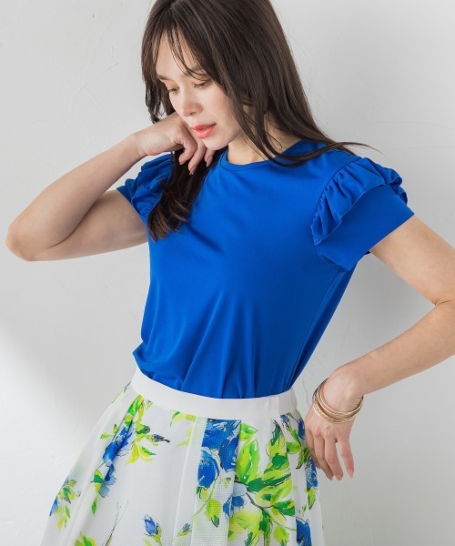 Viaggio Blu(ビアッジョブルー)の「【WEB限定】ショルダーフリルカットソー(Tシャツ/カットソー・レディース・ホワイト/ブルー系その他/ネイビー/ピンク・S/M)」の8枚目の写真