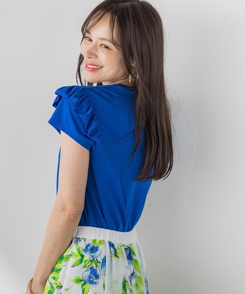 Viaggio Blu(ビアッジョブルー)の「【WEB限定】ショルダーフリルカットソー(Tシャツ/カットソー・レディース・ホワイト/ブルー系その他/ネイビー/ピンク・S/M)」の9枚目の写真