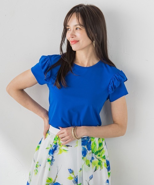 Viaggio Blu(ビアッジョブルー)の「【WEB限定】ショルダーフリルカットソー(Tシャツ/カットソー・レディース・ホワイト/ブルー系その他/ネイビー/ピンク・S/M)」の5枚目の写真