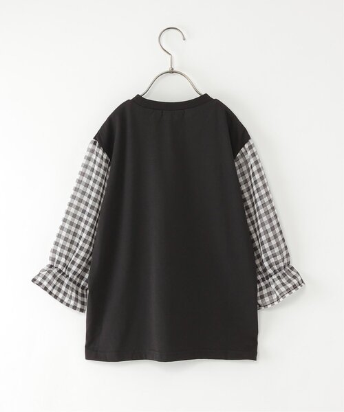 ikka(イッカ)の「シアギンガムチェック七分袖ロゴTシャツ(120~160cm)(Tシャツ/カットソー・キッズ・ライトブルー/ブラック・160/150/120/140/130)」の5枚目の写真