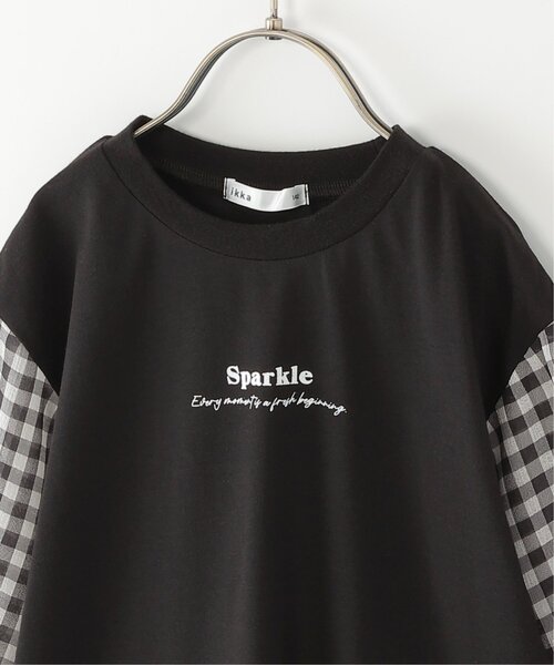 ikka(イッカ)の「シアギンガムチェック七分袖ロゴTシャツ(120~160cm)(Tシャツ/カットソー・キッズ・ライトブルー/ブラック・160/150/120/140/130)」の6枚目の写真
