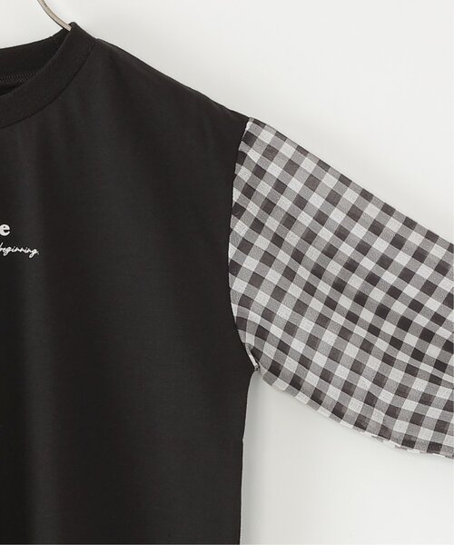 ikka(イッカ)の「シアギンガムチェック七分袖ロゴTシャツ(120~160cm)(Tシャツ/カットソー・キッズ・ライトブルー/ブラック・160/150/120/140/130)」の7枚目の写真