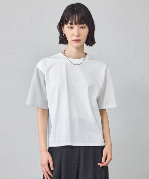 CAST:(キャストコロン)の「【接触冷感・UV対策】カラーブロックカットソー(Tシャツ/カットソー・レディース・ホワイト/グレー系その他2/オフホワイト・M)」の2枚目の写真