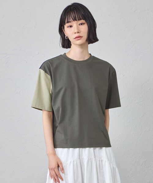CAST:(キャストコロン)の「【接触冷感・UV対策】カラーブロックカットソー(Tシャツ/カットソー・レディース・ホワイト/グレー系その他2/オフホワイト・M)」の3枚目の写真