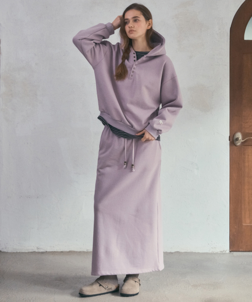 OURNOSTALGIA(アワー ノスタルジア)の「Cozy Henry Long Skirt_Vintage Pink(O25-SK21)(スカート・レディース・ピンク・FREE)」の4枚目の写真