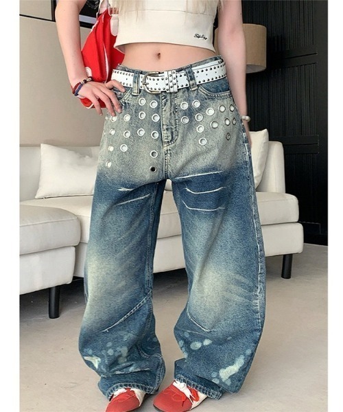 center i（センターアイ）の「ハトメデザインヴィンテージウォッシュワイドデニムパンツ（デニムパンツ・レディース・ブルー・M/S）」の6枚目の写真