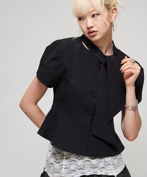Six M(シックスエム)の「【SixM】Chic Puff Jacket(テーラードジャケット・レディース・グレー/ブラック・FREE)」の2枚目の写真